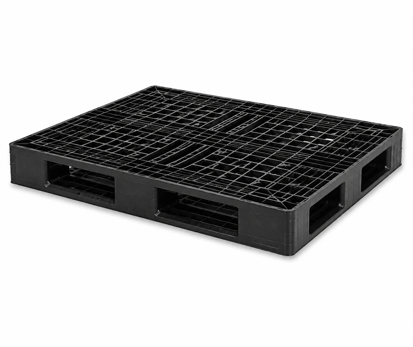 Heavy-duty black grid-deck perimeter-base plastic pallet, 1200 × 1000 mm