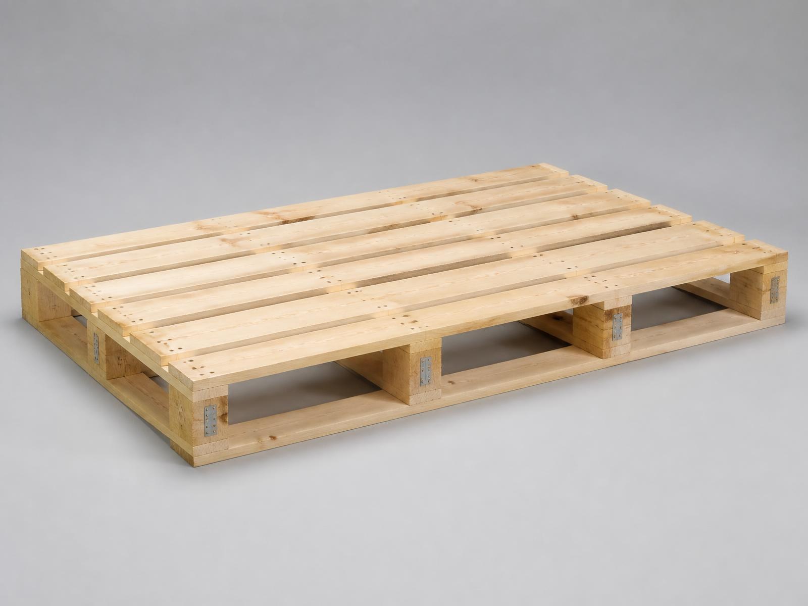 Bespoke custom-built wooden pallet with a non-standard footprint and extra bearers